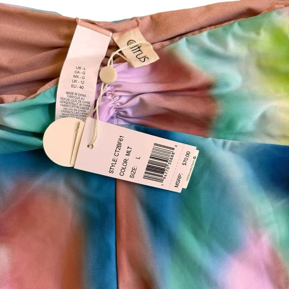 Citrus Swimming short bottom shirred waist sunset tide peach blue size L NWT - Picture 6 of 12
